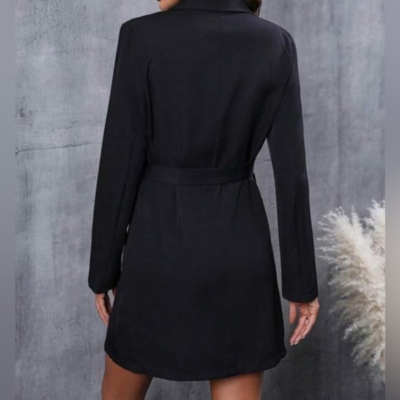 Black Lapel Neck Double Button Wrap Blazer Dress - Picture 4 of 8